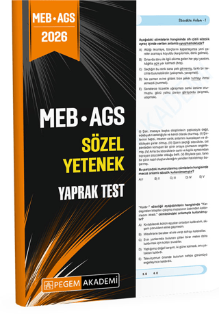 2026 MEB AGS Sözel Yetenek Yaprak Test