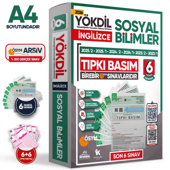 2025 YÖKDİL İngilizce Sosyal Bilimler ÖSYM Çıkmış Soru Tıpkı Basım Deneme Paketi 6lı Türkiye Geneli