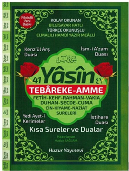 41 Yasin Hafız Boy Fihristli Bilgisayar Hatlı Türkçe Okunuşlu Yasin-i Şerif (Kod: 067)
