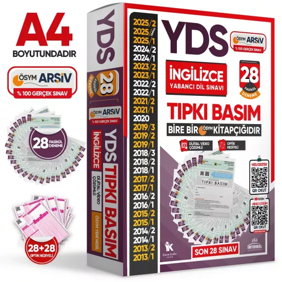 2025 YDS İngilizce ÖSYM Tıpkı Basım Çıkmış Soru 24lü Deneme Paketi Türkiye Geneli Video/PDF Çözümlü